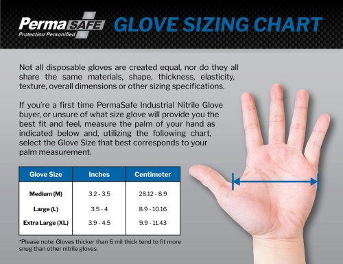 PermaSafe nitrile glove size chart