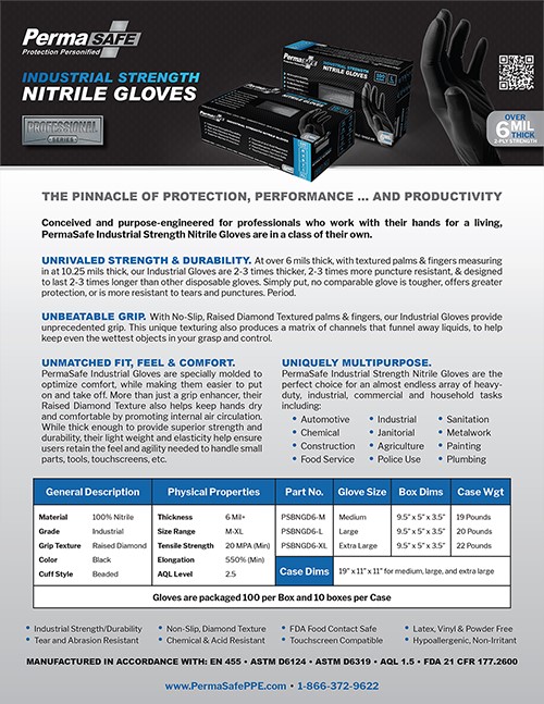 PermaSafe nitrile glove technical data sheet